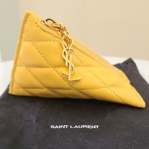 Saint Laurent Triangle Ysl Quilted Pouch Key Chain In Sunflower